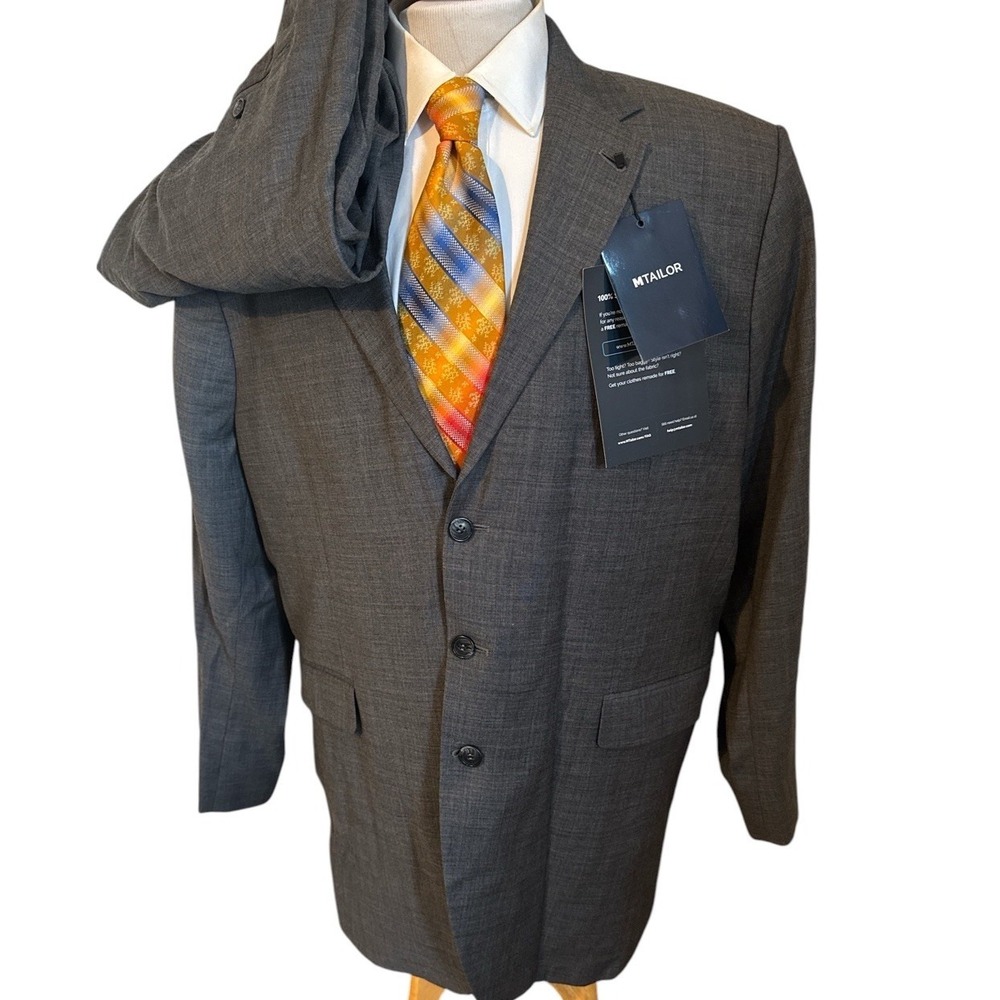 NEW MTailor Custom Bespoke Suit Gray 2pc Blazer Jacket Sz 54L Pants 46 x 30 Wool